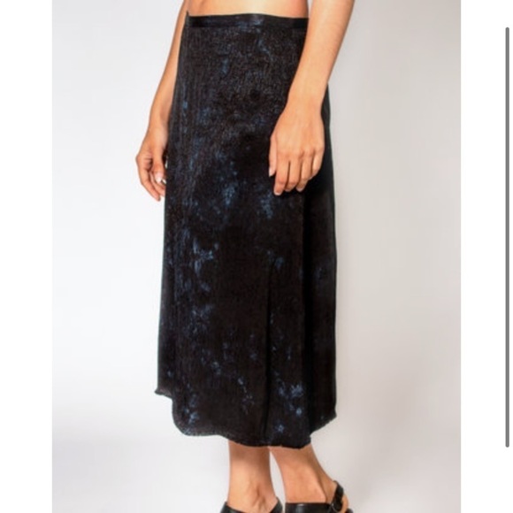 Raquel Allegra Bias skirt midi black Tie dye ripple satin skirt 2 new with tags